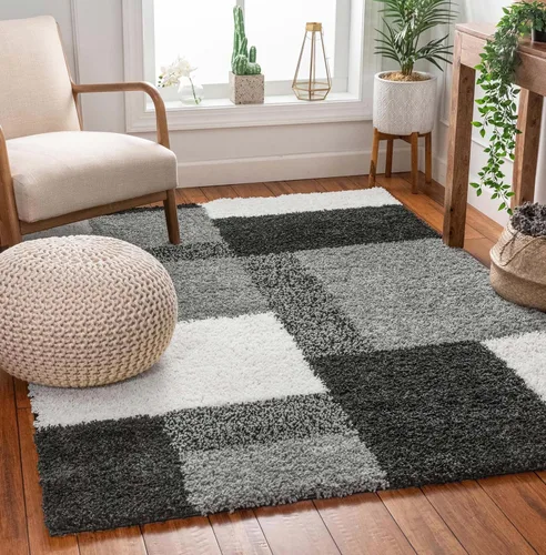 Miniatura 5 de Well Woven Madison Shag Cubes - Alfombra moderna negra de 5 pies 3 pulgadas x 7 pies 3 pulgadas Negro
