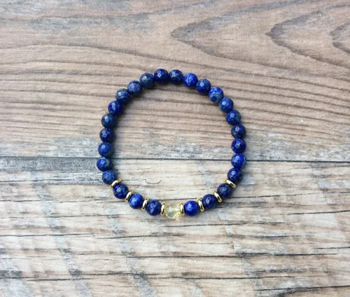Miniatura 5 de Pulsera de lapislázuli con citrino focal, chakra plexo solar, piedra natal de noviembre