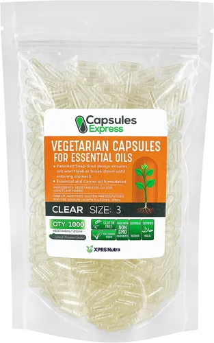 Miniatura 20 de XPRS Nutra Cápsulas veganas vacías de tamaño 0 – 100 cápsulas vegetales transparentes para aceite esencial – Tapas de verduras vacías – El relleno
