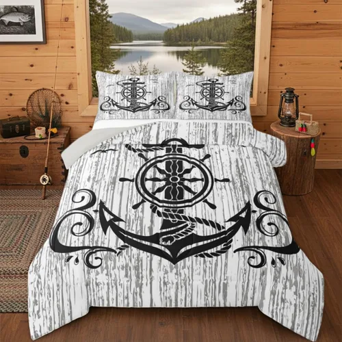 Miniatura 37 de Erosebridal Juego de edredón de ancla náutica, juego de ropa de cama con brújula oceánica, tamaño individual para niños, adolescentes y adultos