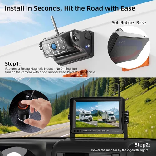Miniatura 2 de ZEROXCLUB Sistema de cámara de respaldo inalámbrico magnético para caravana: 7 "HD 1080P DVR Monitor con 2 cámaras traseras, monitor DVR y visión