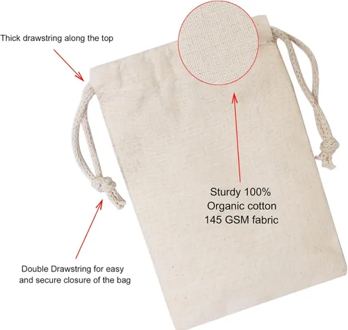 Miniatura 2 de 100 piezas bolsas de muselina de algodón premium de 2 x 3 pulgadas con doble cordón, bolsas reutilizables de algodón natural con cordón, bolsas