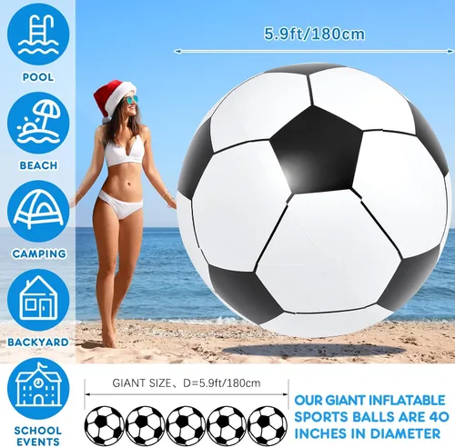 Miniatura 2 de Lewtemi - Gran pelota de fútbol hinchable gigante, pelota de playa grande hinchable para deportes acuáticos, pelota de playa para piscina