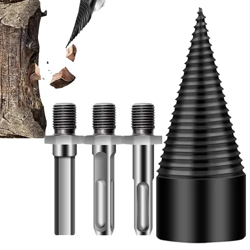 Miniatura 11 de Firewood Splitter Drill Bit, Removable Screw Cone Wood Drill Bit Set, Steel Kindling Splitter Drills Bits with 3 Attachment, Firewood Splitting Cut