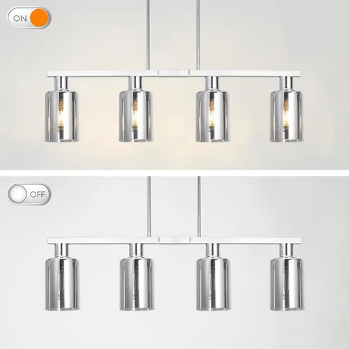 Miniatura 9 de Iluminación de isla de cocina de 4 luces, lámpara cromada para comedor, luz de isla para colgar sobre la mesa para candelabros lineales de granja