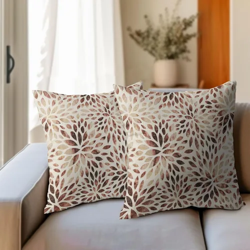 Miniatura 6 de Juego de 2 fundas de almohada de dalia rojo burdeos de 16 x 16 pulgadas, fundas de almohada geométricas rústicas de flores de algodón y lino