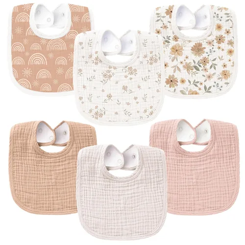 Miniatura 11 de Konssy Juego de 6 baberos de muselina para niños y niñas, baberos de bandana de algodón suave absorbentes para babeo y dentición Algodón de azúcar