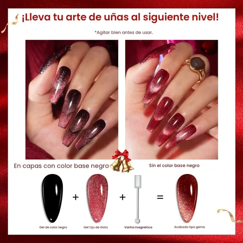 Miniatura 5 de Beetles - Juego de 6 esmaltes de uñas en gel con diseño de ojo de gato, con purpurina, color rojo, marrón, burdeos, morado, azul, verde, efecto