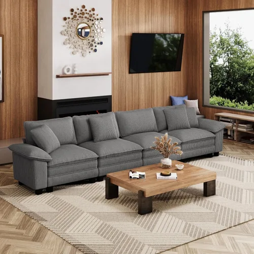 Miniatura 29 de MIXPATIO Sofá modular en forma de L de 123 pulgadas con cojines de nube, juego de sofá modular de asiento profundo con 4 asientos y 1 otomana, Gris
