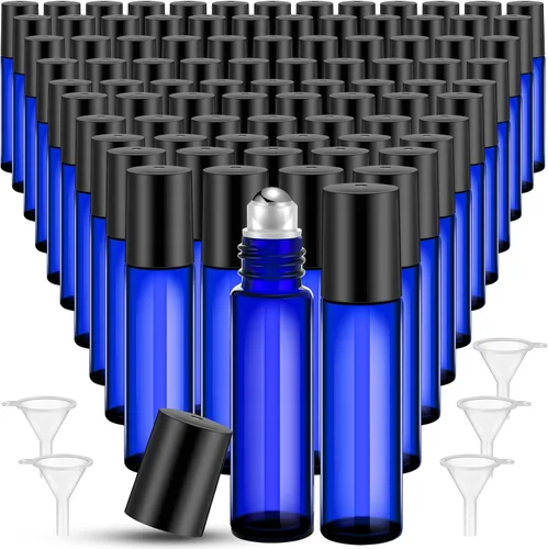 Miniatura 16 de Sumind 150 piezas de botellas de rodillo de aceite esencial de 10 ml de vidrio vacías con bolas de acero inoxidable a prueba de fugas con 5 embudos