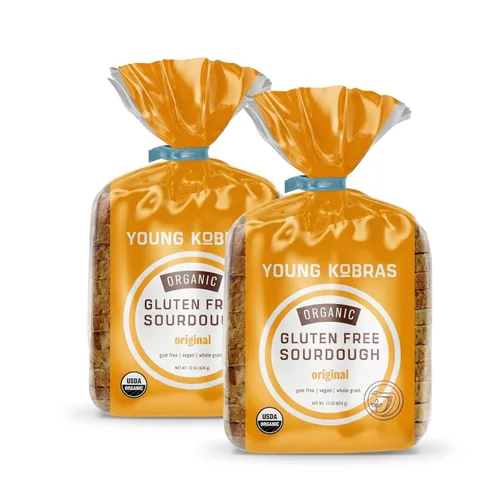 Young Kobras Pan de masa madre original orgánico sin gluten (paquete de 2) – Apto para alérgenos, vegano, sin gomas, ingredientes simples y hecho