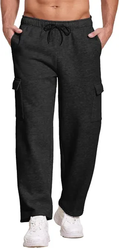Miniatura 5 de Deyeek Pantalones deportivos con forro polar para hombre, pantalones deportivos de carga con parte inferior abierta, pantalones deportivos