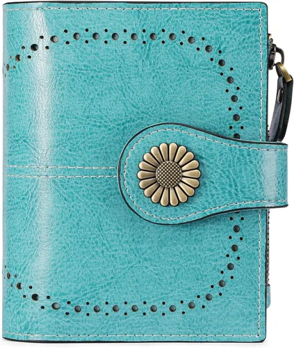 Miniatura 103 de SENDEFN - Billetera pequeña de piel auténtica para mujer, diseño plegable con ventana para tarjeta de identificación