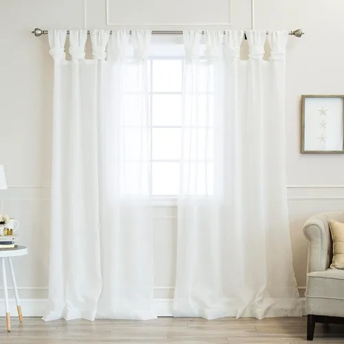 Miniatura 14 de Best Home Fashion Juego de 2 cortinas traslúcidas de lino sintético con pestaña torcida, tratamiento de ventana para sala de estar, comedor, Gris