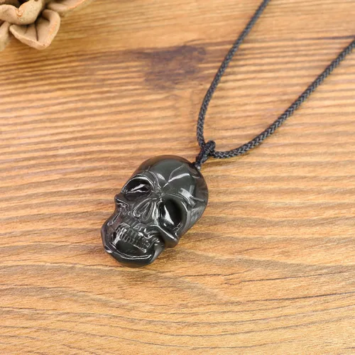 Miniatura 4 de COAI Collar con colgante de piedra de obsidiana negra, joyería de calavera, Piedra, obsidiana