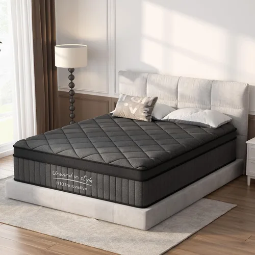 Miniatura 2 de Colchón tamaño Queen de 8 pulgadas, colchón con espuma viscoelástica de gel y resortes en bolsillos, Euro Top de firmeza media, color negro
