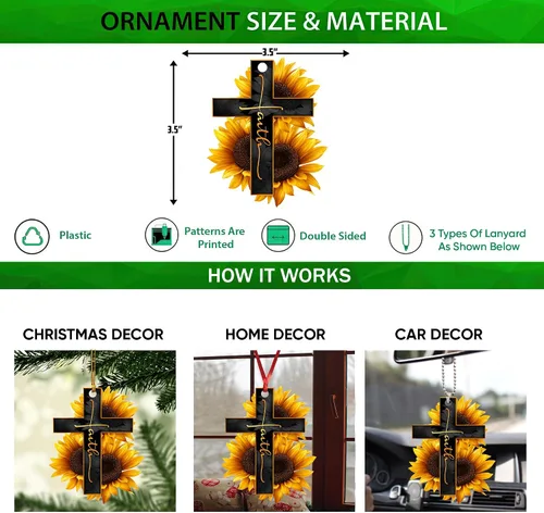 Miniatura 2 de Talataca Fe Girasol Dios Jesús Cruz Cristiana Mariposa 2D Espejo Retrovisor de Coche Plano Accesorios Adorno Árbol de Navidad Decoración Colgante