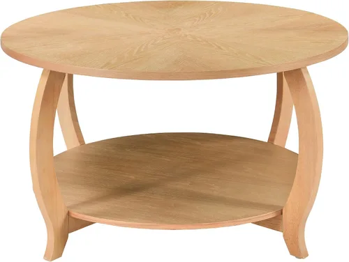 Miniatura 9 de Mesa auxiliar redonda para sala de estar, mesas de cóctel de madera maciza con parte superior empalmada, mesa central tradicional de madera