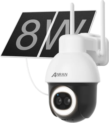 ANRAN AOV - Cámara de seguridad solar de grabación 24/7 para exteriores, cámaras inalámbricas de vigilancia WiFi de 5 MP con vista de 360°,