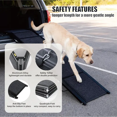 Miniatura 2 de Dog Ramp for Car 71" Long & 19.3" Wide Portable Dog Ramps for Large Dogs with Non-Slip Rug Surface Dog Car Ramp for SUV Car & Truck, Folding Dog