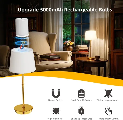 Miniatura 3 de Lámpara de mesa inalámbrica, lámpara de escritorio recargable de 5000 mAh con bombillas RGB magnéticas regulables y control remoto, funciona
