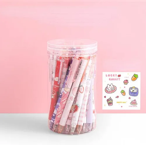 Miniatura 9 de 30 bolígrafos Kawaii con calcomanías, bonitos bolígrafos de gel retráctiles, punta bala, suministros escolares estéticos estacionarios