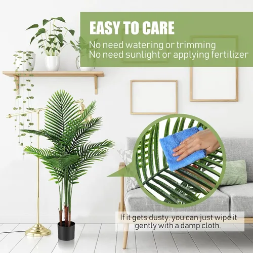 Miniatura 5 de Jexine Paquete de 2 palmeras artificiales de 4 pies, plantas falsas, palmeras artificiales de areca para interiores y exteriores, palmeras