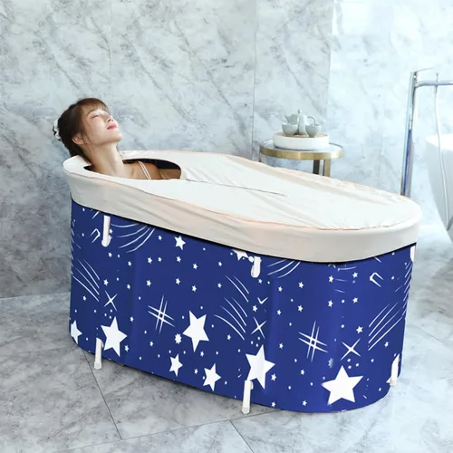 BESTHLS Bañera Portátil para Adultos, Bañera Plegable Portátil para Baño de Remojo, Tina de Baño Ecológica para Cabina de Ducha (Azul Cielo Grande)