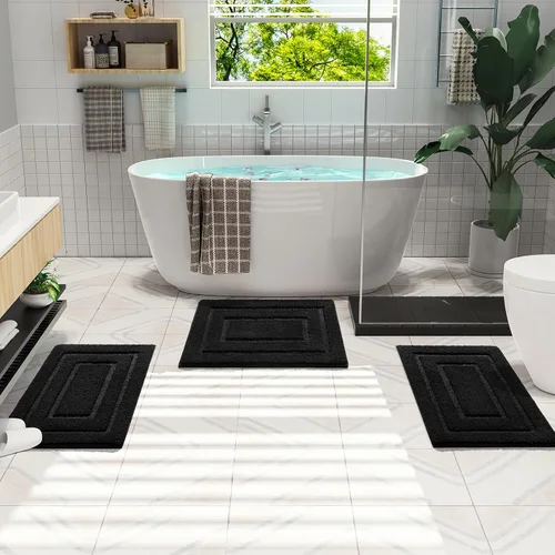 Miniatura 6 de HOMORE Alfombra de baño negra de 24 x 17 pulgadas, suave y absorbente, alfombra de baño pequeña, alfombra de baño lavable antideslizante para bañera