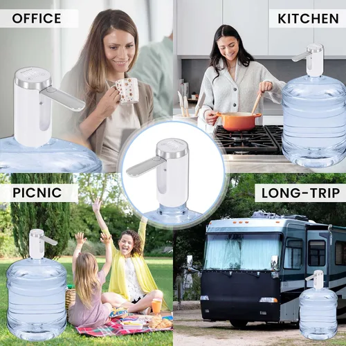 Miniatura 7 de UNNEES Dispensador de agua para botella de 5 galones, pantalla LED inteligente, bomba de agua recargable, boquilla de agua plegable de larga Blanco