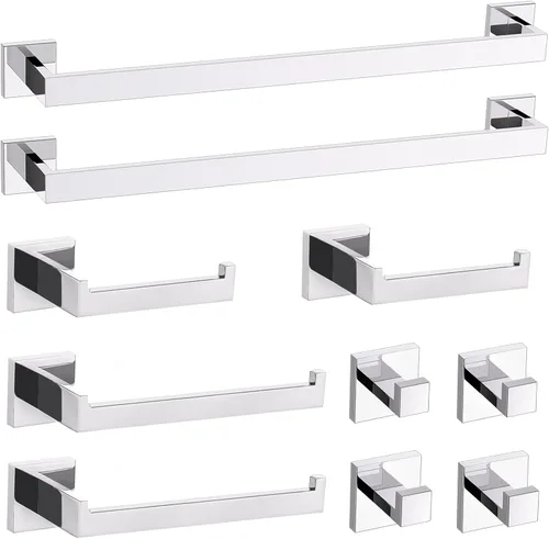Miniatura 8 de TURS Juego de accesorios de baño de 5 piezas, juego de toalleros negros y dorados, incluye toallero de 24 pulgadas, soporte para toallas de mano
