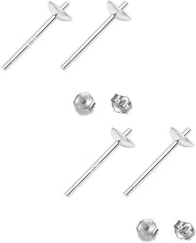 Adabele - 5 pares de aretes de plata de ley auténtica, 0.028 in, pin de 0.118 in (0.12 pulgadas), pegamento pequeño en copa de perla, 10 piezas de