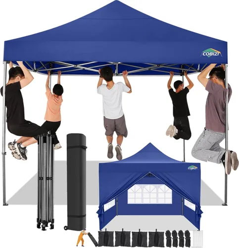 Miniatura 60 de COBIZI Toldo desplegable de 6.6 x 6.6 pies sin pared lateral, toldo resistente UPF 50+ para todas las estaciones, resistente al viento e Azul