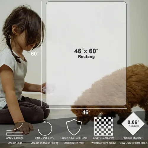 Miniatura 6 de 100pointONE Tapete para silla de oficina para suelos de madera dura, tapete de suelo fácil de deslizar para silla de oficina, alfombrilla