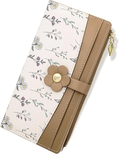 Miniatura 11 de Farcauo Billetera para mujer, billetera delgada para mujer, linda cartera delgada Kawaii con flores para mujer, tarjetero para mujer, Cartera