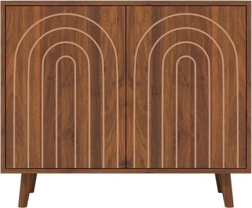 Miniatura 8 de weselon Gabinete Accent con Líneas Talladas, Aparador Moderno con Estantes Ajustables, Gabinetes de Almacenamiento Decorativos para Dormitorio, Sala