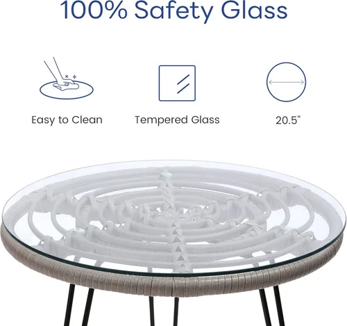 Miniatura 6 de KROFEM - Juego de 3 piezas de muebles de mimbre para patio estilo bistró, incluye 2 sillas de ratán y mesa con tapa de vidrio, ideal para porche
