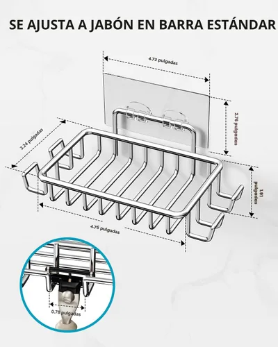 Miniatura 6 de Nieifi Jabonera de barra para pared de ducha con 4 ganchos, jabonera adhesiva de acero inoxidable para baño, color plateado A-Silver