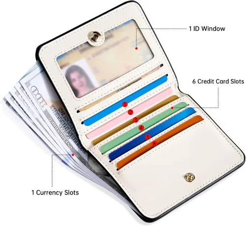 Miniatura 4 de Toughergun Billetera para Mujeres con Bloqueo RFID, Pequeña, Compacta, Bifold de Cuero de Lujo, Billetera de Bolsillo para Damas, Mini Monedero