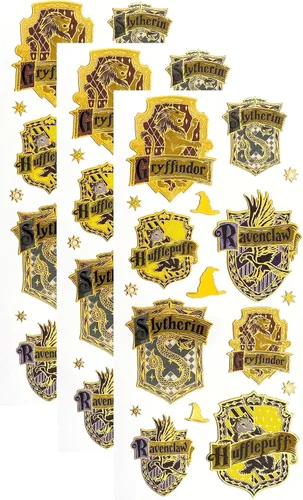 Paper House Productions Harry Potter Hogwarts House Crests - Hojas de calcomanías con efecto esmaltado brillante, paquete de 3 Escudos de la casa de