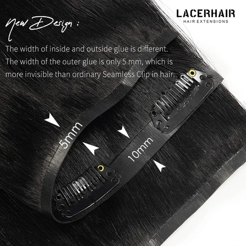 Miniatura 4 de Lacer Hair Glam - Extensiones de cabello humano con clip, sin costuras, color negro hueso, 4.33 oz, 7 unidades, 20 pulgadas, con clip de trama