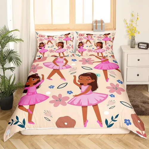 Miniatura 16 de Erosebridal Juego de funda de edredón negra mágica para niñas, tamaño individual, diseño de princesita para niños pequeños, funda de edredón rosa