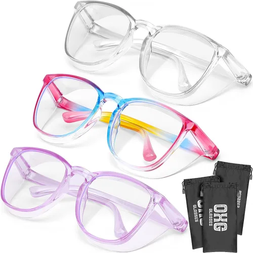 Miniatura 8 de OXG Paquete de 3 elegantes gafas de seguridad, ANSI Z87+ anti niebla, gafas de seguridad con bloqueo de luz azul, gafas protectoras para enfermeras