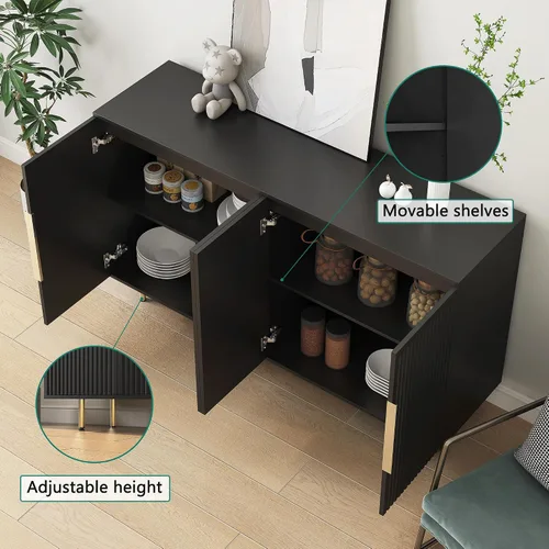 Miniatura 4 de Bellemave Armario de buffet moderno de 56.69 pulgadas con almacenamiento, aparador acanalado con estantes ajustables, soporte de TV grande