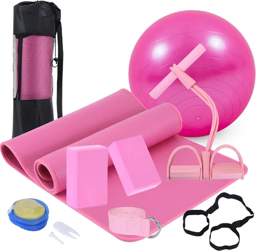 Miniatura 8 de Juego de esterillas de yoga para principiantes, esterilla de yoga con correa de transporte, bloques de yoga con correa de yoga, pelota de yoga