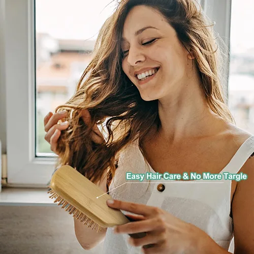 Miniatura 7 de Juego de cepillos y peines de bambú 100% de Combetter, peine para mujeres y desenredante, excelente para todo tipo de cabello, ecológico y hecho a