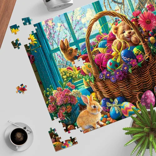 Miniatura 5 de Rompecabezas para adultos de 1000 piezas, rompecabezas para adultos, divertido rompecabezas desafiante, una cesta de huevos de Pascua, juego