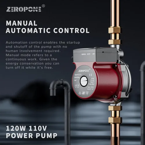 Miniatura 5 de ZeroPone Bomba de Recirculación de Agua Caliente, Bomba Circuladora de Agua, Bomba de Circulación Automática de 120W 110V, Cabezal de Acero