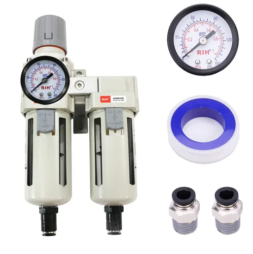 Miniatura 12 de RIH Sistema de secado de aire - Filtros de aire dobles NPT de 1/2 pulgada, filtro de partículas de 5 micras y regulador de presión de aire, calibre