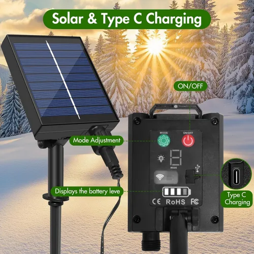 Miniatura 7 de Luces solares para árbol de Navidad con estrella de 6.6 pies x 16 líneas, 410 luces LED de Navidad con 8 modelos de temporizador remoto, luces